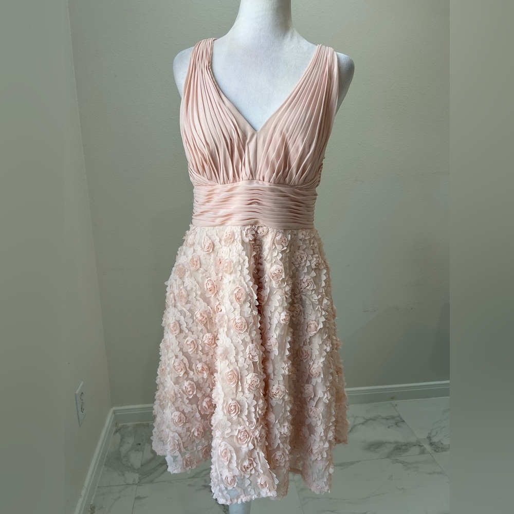 Gianni Bini Pink Sleeveless Dress with Ruched Bodice and 3-D Rosettes, Size 8